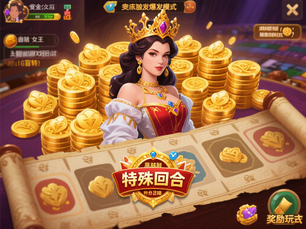 在游戏界面中，赏金女王通过全盘符号堆叠为玩家带来巨